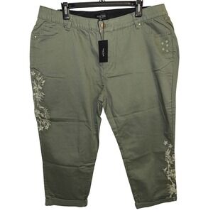 Arna York Collection Women's Olive Green Embroidered Crop Pants Size 18 NEW